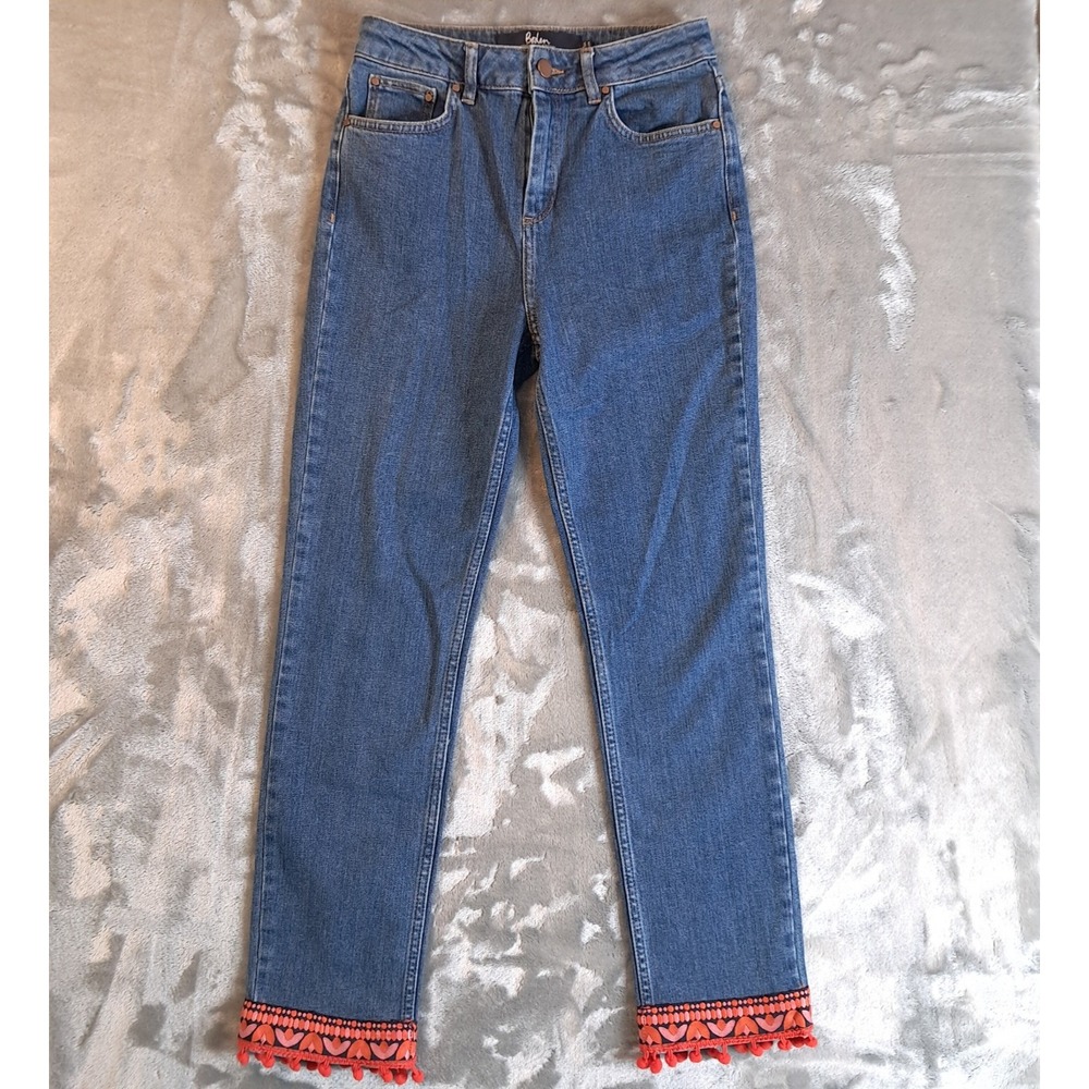 Boden The Cambridge Ankle Skimmer Jeans Embroidered Pompoms Boho Size 2R‎